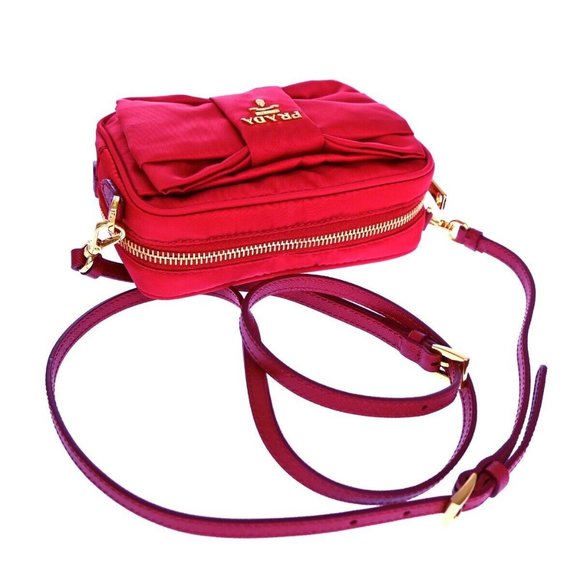 PRADA Tessuto Fiocco Bow Mini 2way Shoulder Bag Nylon Leather Rosso - Picture 10 of 15